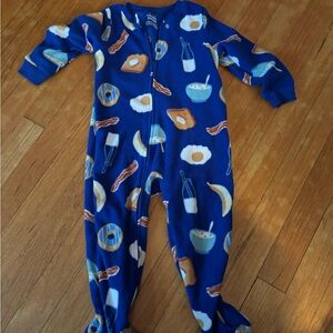 Carters Kids Blue Breakfast-Print Fleece One-Piece Pajamas